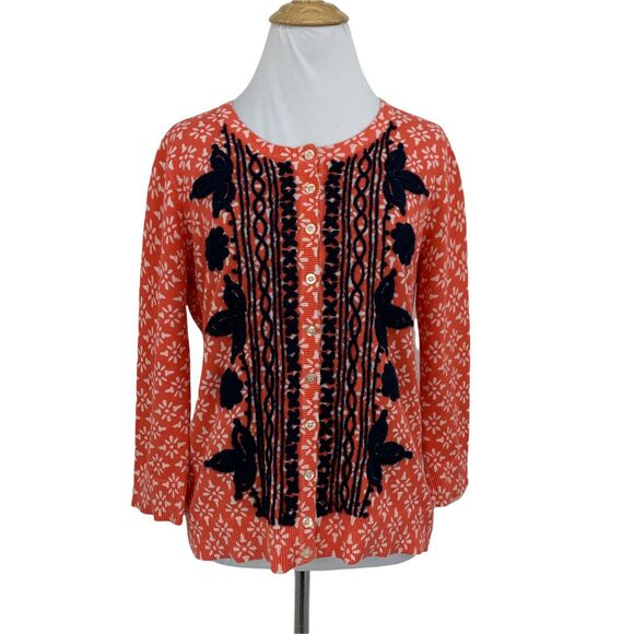 Tabitha Cardigan Women's Size M Embroidered Yarn Floral Knit 3/4 Sleeves Button - Picture 1 of 8